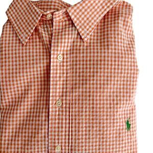 Ralph Lauren Orange Gingham Seersucker S/S Button Down Shirt 2XLT Tall